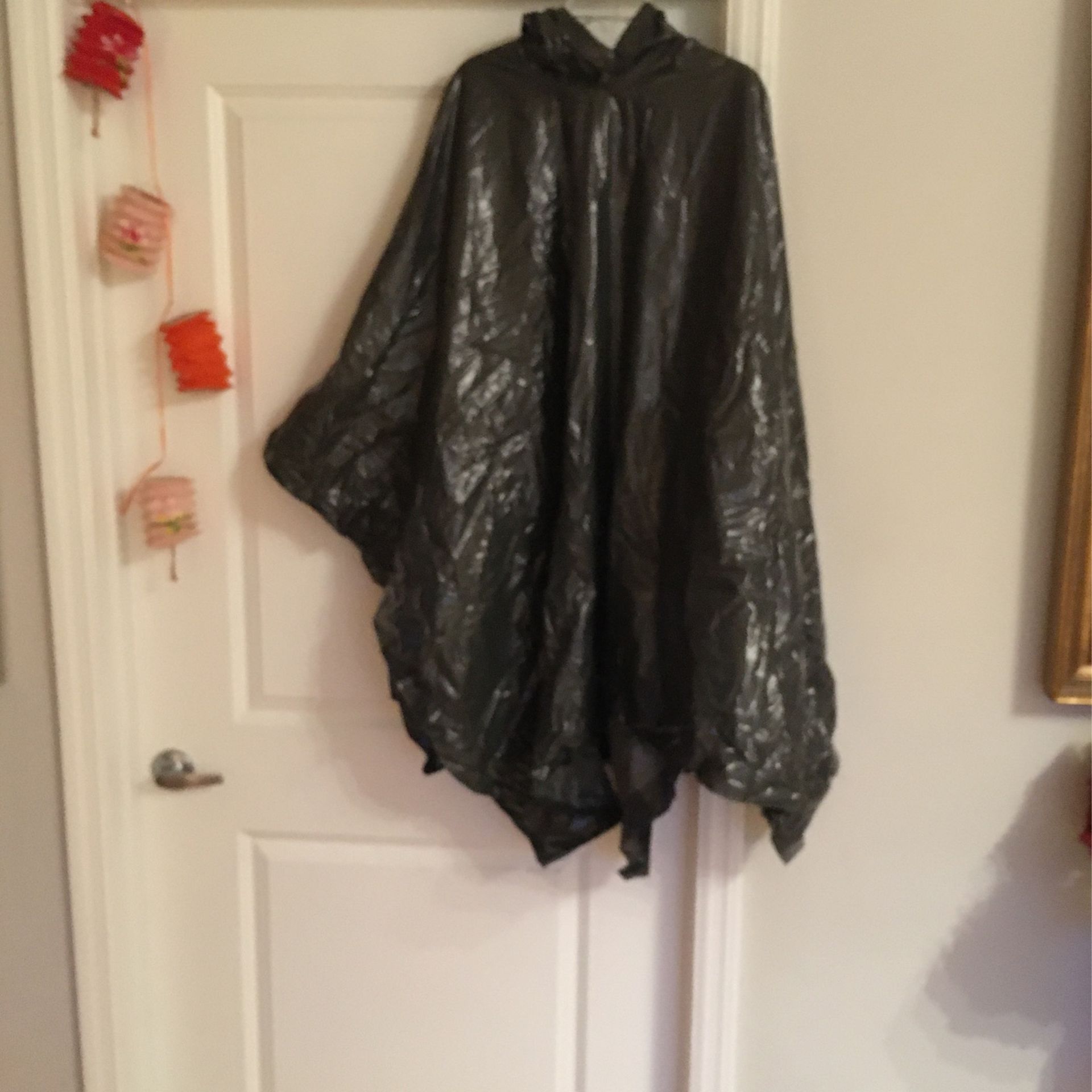 Hooded Poncho Rain Coat One Size Fits All Gray/black Tiny Check