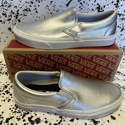 Vans Slip-On Metallic Silver Shoes Men's 8.5 / Women's 10