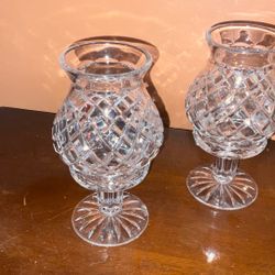 Vintage 2 Pc Lead Crystal Hurricane Candle Holders