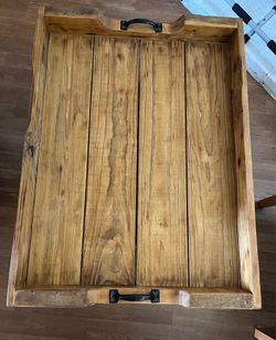 Large rustic wooden ottoman tray
