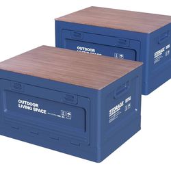 Collapsible Storage Bins with Lids,Folding Plastic Camping Box, (blue)
