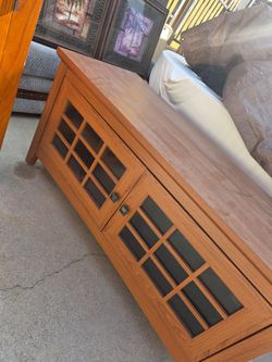Wood TV Stand with Glass Panel Doors