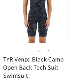 TYR Venzo Black Camo Open Back Tech Suit Swimsuit
