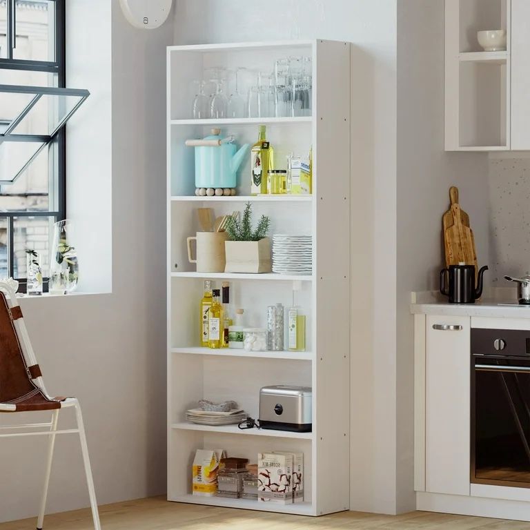 6 Tier White Bookshelf