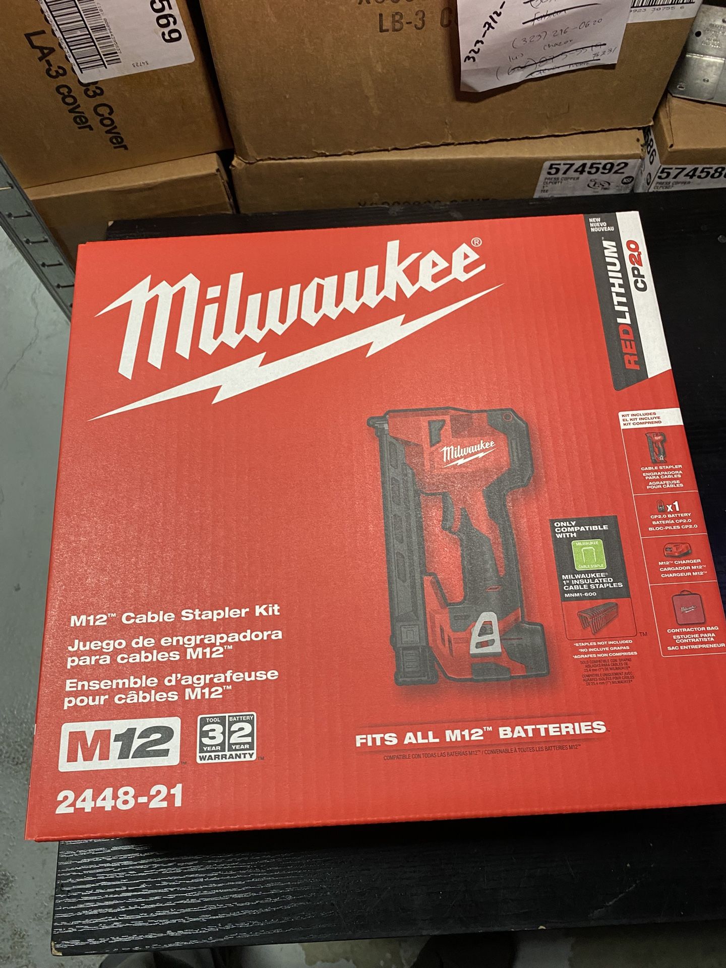 Milwaukee M12 12-Volt Lithium-Ion Cordless Cable Stapler Nailer Kit with 2.0Ah Battery, Charger and Bag