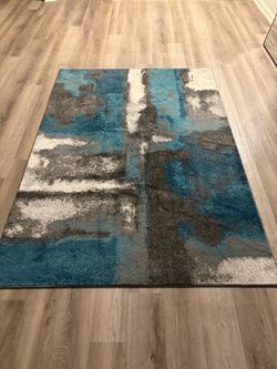 Abstract Teal and Gray Area Rug