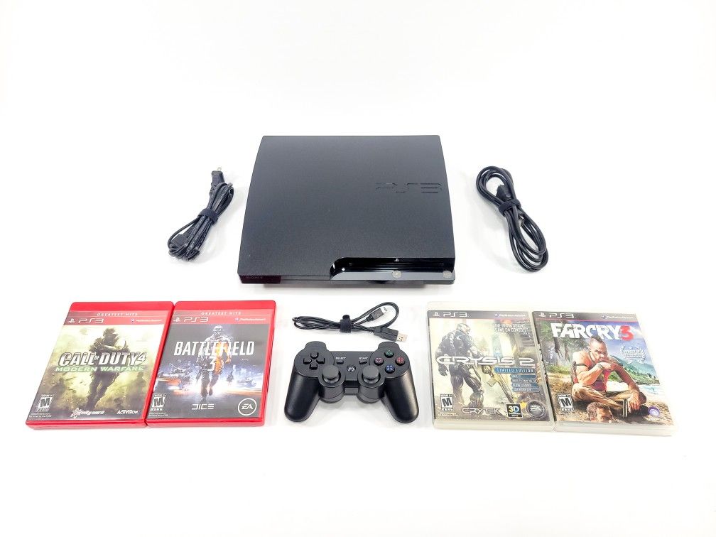 Sony PlayStation 3 Slim PS3 120GB Black Console CECH-2001A Controller & Games
