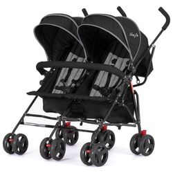 Dream On Me Volgo Twin Umbrella Stroller in Black,