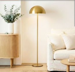 Brightech Ono 66 in. Antiqued Brass Modern Column 2-Light Color Adjusting LED Floor Lamp Matching Rounded Domed Shade Retails $147