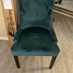 2 Green Velvet Cushion Chairs