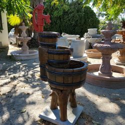 Concrete Fountains, birdbaths, statuary, benches, clay pots and more