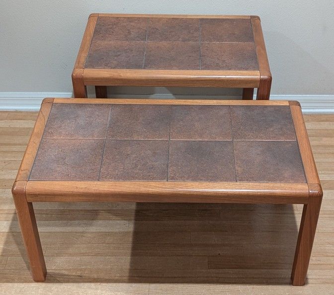 Wood Tiled Coffee End Table Set