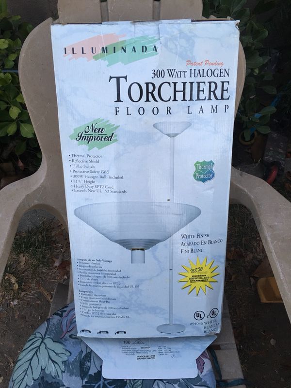 White Home Interior 300 Watt Halogen Torchiere Floor Lamp For Sale