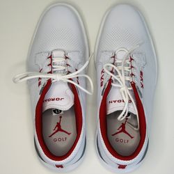 Jordan ADG 5 Mens Golf Shoes Size 9.5 White Fire Red  Premium Leather FQ7874-101