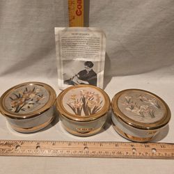 "The Art Of Chokin" VTG Porcelain Trinket Boxes, 24K Trimed, Lot Of 3