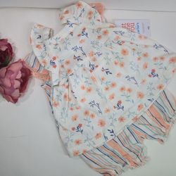 2 Pcs NB Just One You By Carter's Floral White and Orange Dresses. Baby Bodysuit