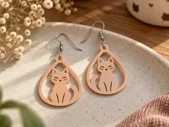 Rose Gold Cat Teardrop Dangle Earrings