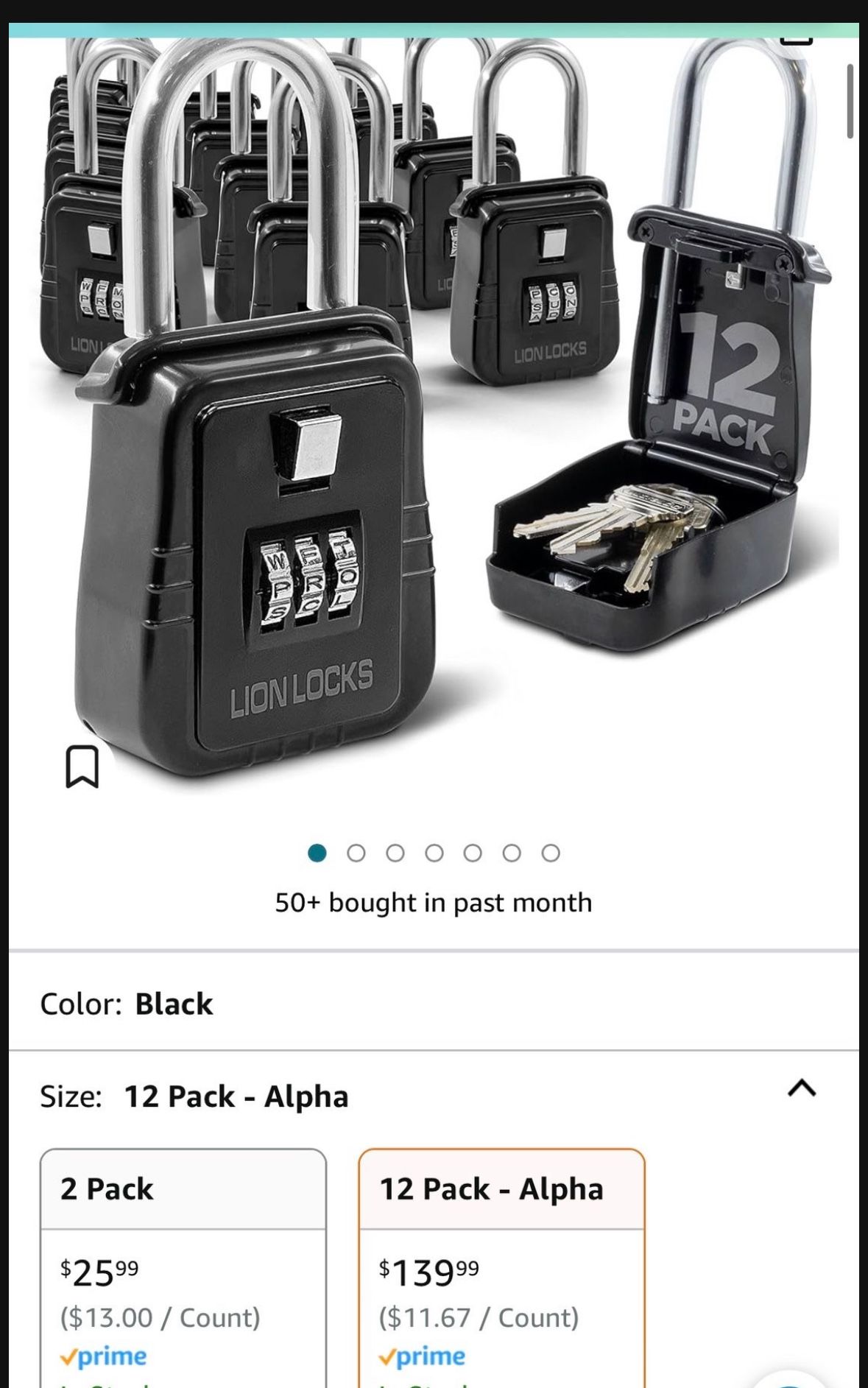 Lion Locks 12-Pack Alpha Key Storage Lockbox, Set-Your-Own Code Lock, Portable Key Holder, Rust-Proof Secure Outdoor Safe, Hide-a-Key Safe Box, Lock B
