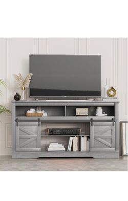 Grey Sliding barn door Tv stand