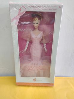 2006 Mattel Barbie Collector Pink Ribbon Doll (J0932), featuring a sleek pink gown designed to support breast cancer awareness