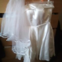New White Satin Wedding Dress Set All