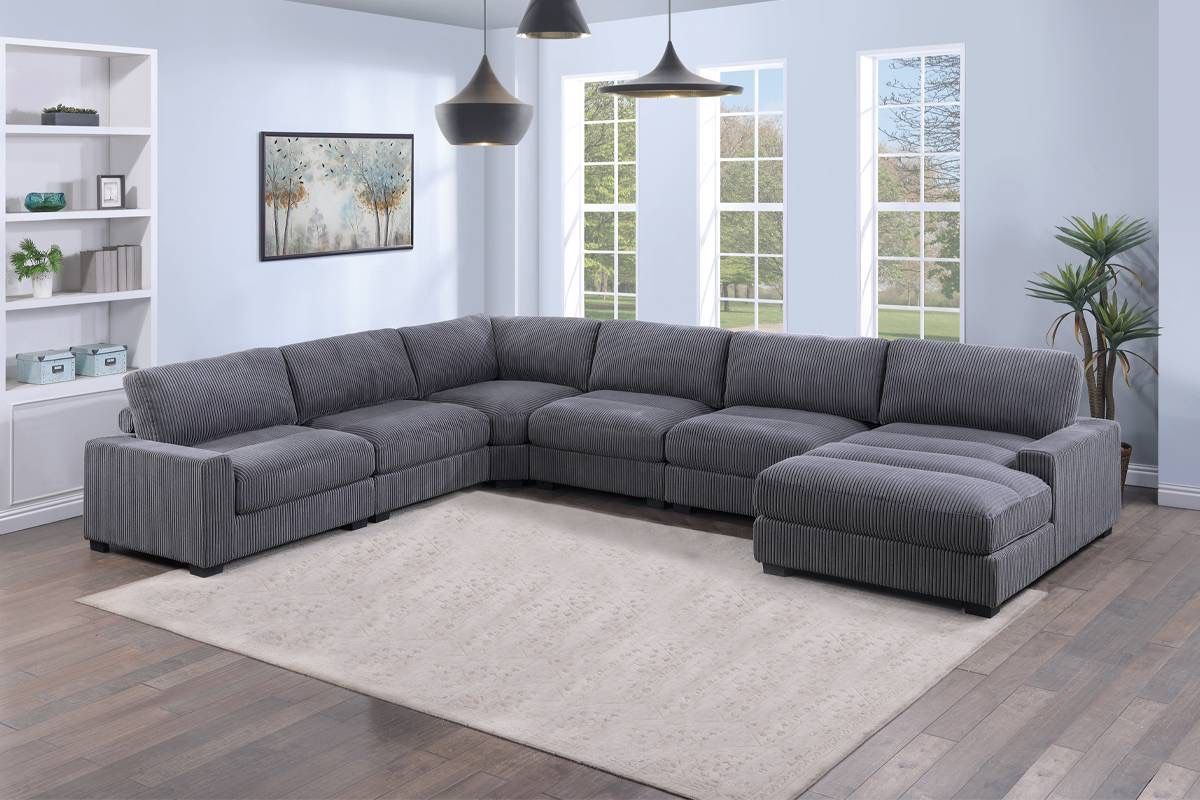 XL Gray Corduroy Sectional Sofa Set 