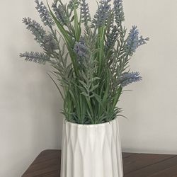 Beautiful Faux Lavender Plant In The Modern White Ceramic Pot  H16”
