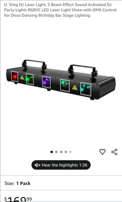 U`King DJ Laser Light, 5 Beam Effect Sound Activated DJ Party Lights RGBYC LED Laser Light Show with DMX Control for Disco Dancing Birthday Bar Stage 