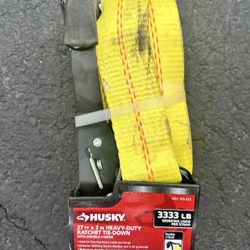 Husky 27'x2" Heavy Duty 3333lb Ratchet Tie-Down With Double J-Hook Brand New