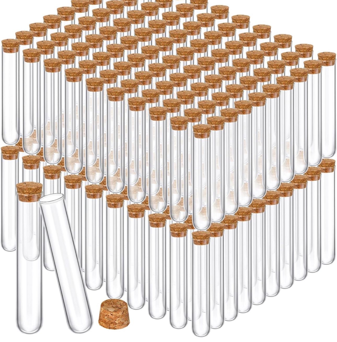 Thyle 200 Pcs Glass Test Tubes with Cork Clear Stoppers Round Bottom Lab Test Alcohol Tampons Glass Tubes Container Vials for Plants Scientific Experi