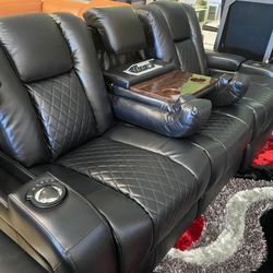 🌟AMAZING 3pcs Black Power Sofa W/ Drop Down