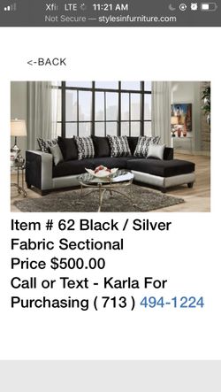 Black and silver fabric sectional sofa