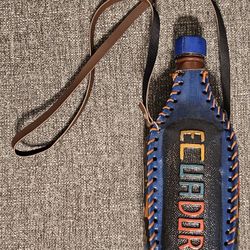 Leather Wrapped Glass Flask with Carrying Strap