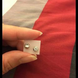 Real Silver Zircon Diamond Small Stud Earrings 