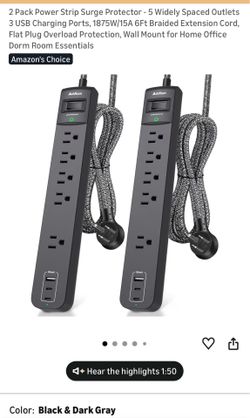 2 Pack Power Strip Surge Protector 5 Outlets 3 USB Ports 6Ft Cord