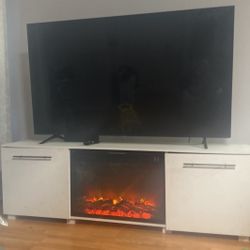 White 70 Inch Entertainment Center With Fireplace 