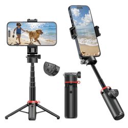 Mini Selfie Stick with Focus: Extendable with ultra-stable quad-leg base, 360° rotation & wireless Bluetooth remote. Perfect for selfies, videos &