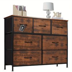 7-Drawer Bedroom Dresser - Sturdy Metal Frame, Wood Tabletop, Fabric Closet Organizer, Chest Storage Tower for Kids, Nursery, Living Room, Entryway
