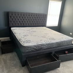 Grey King Bed Frame 4 Drawer 