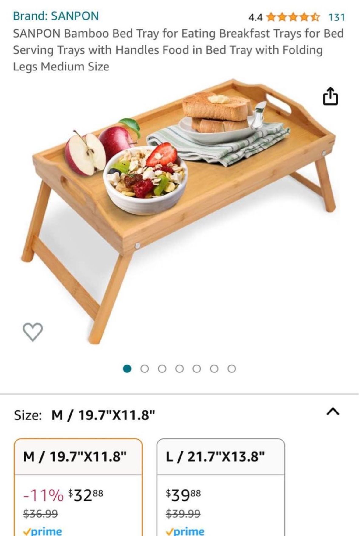 SANPON Bamboo Bed Tray for Eating Breakfast Trays for Bed,Serving Trays  with Handles Food in Bed Tray with Folding Legs Medium Size