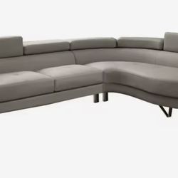 Sectional Sofa 2PCS Grey Faux Leather