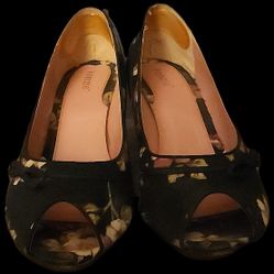Kenzie Womens Floral Navy Heels Shoes Pumps Size 11M Open Toe 3.5 Heels