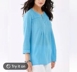 J.Jill  Blue Women's Tunic Top with Zip Neckline