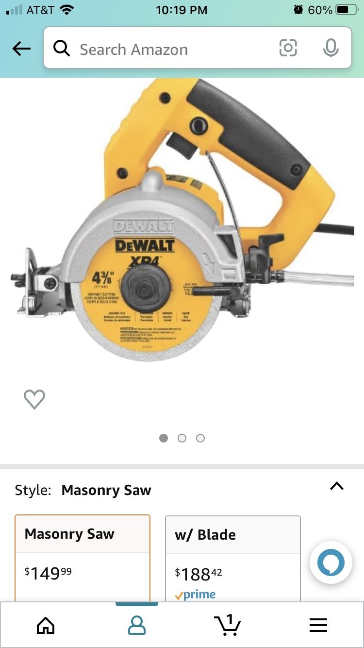 Dewalt Tile Wet Saw Masonry Circular 4-3/8 Diamond Blade Concrete Granite Tile Cutter