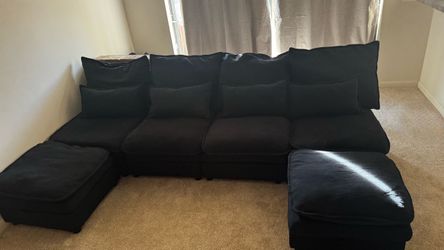 114” U-Shaped Modular Sectional Sofa – Black . PICK UP ONLY