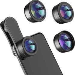 Phone Camera Lens,Upgraded 3 in 1 Phone Lens kit-198° Fisheye Lens + Macro Lens + 120° Wide Angle Lens,Clip on Cell Phone Lens Kit