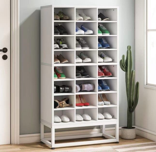 New assembled XK00039 Freestanding Shoe Cabinet, 8-Tier Shoe Storage Rack with 24 Cubbies
