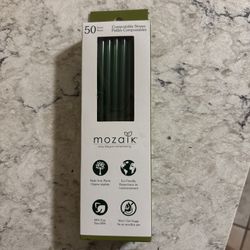 Mozaik Plant-Based Compostable Straws, (Case), Green 50 pack