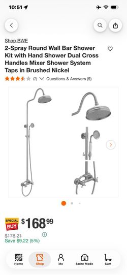 BWE 2-Spray Wall Bar Shower Kit Brushed Nickel