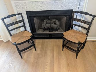 Pair Of Antique Hitchcock Chairs With Rush Seats